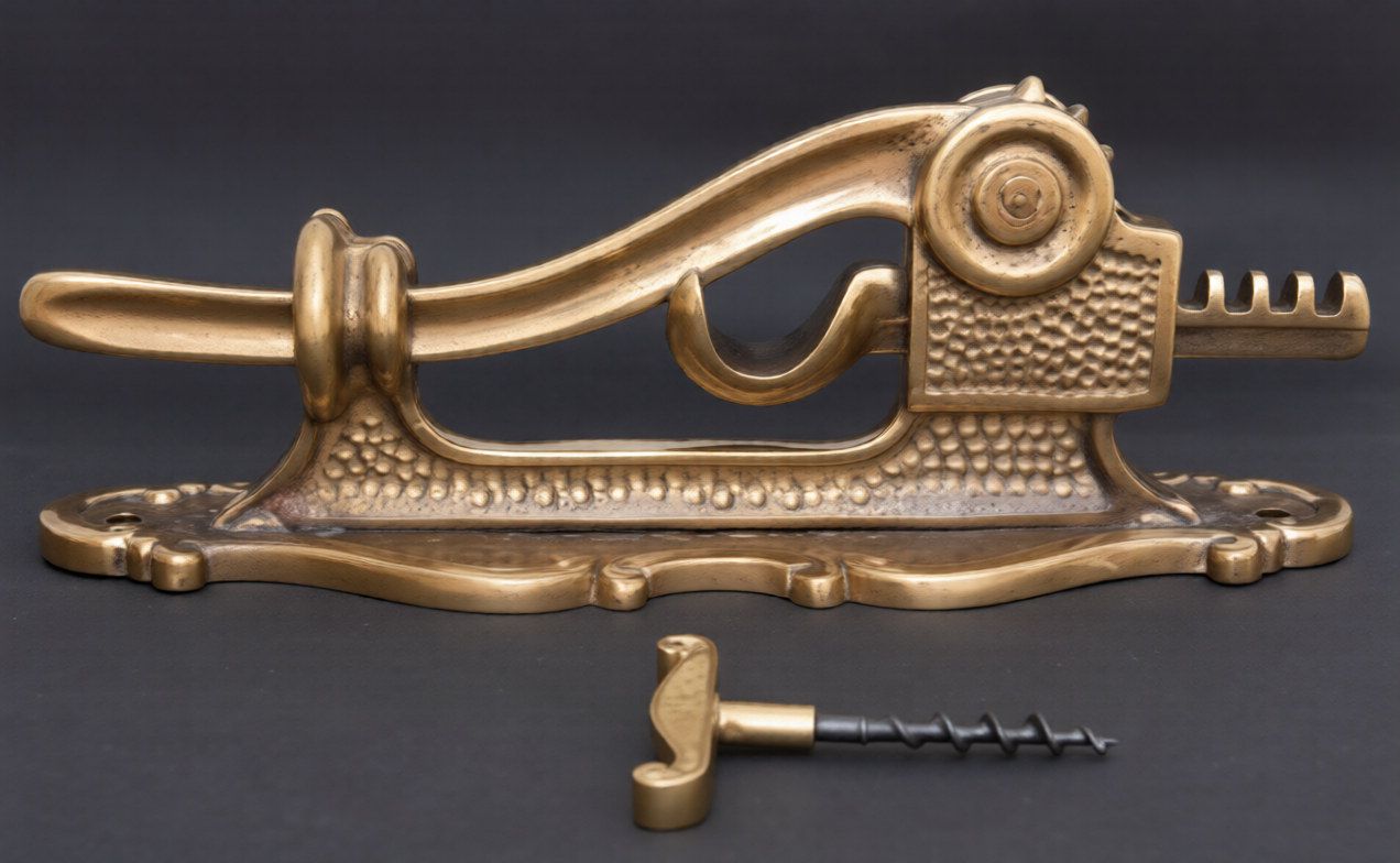 Brass wall-mounted wine bottle opener